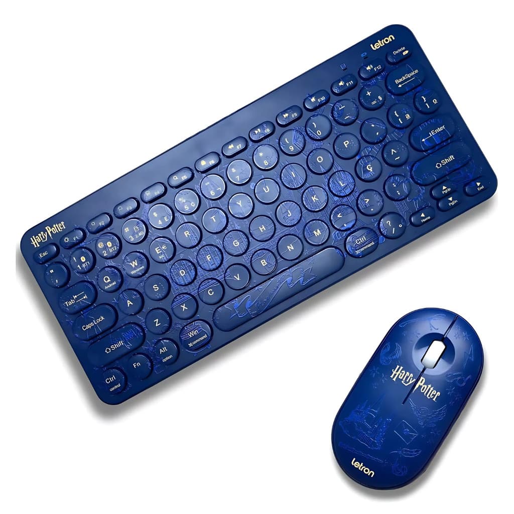 Kit Teclado+Mouse Sem Fio Azul Harry Potter Letron
