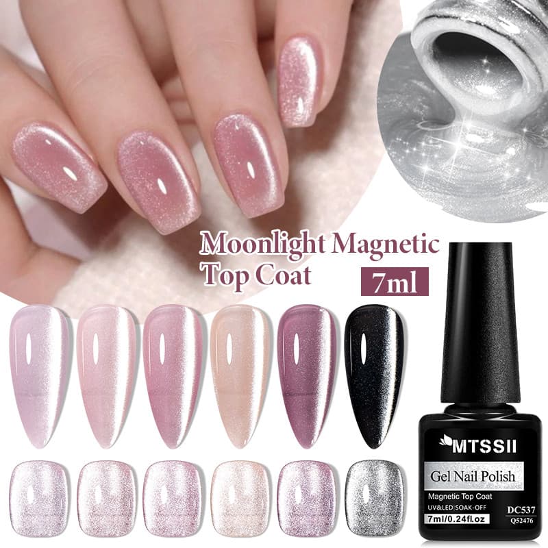 MTSSII 2 Em 1 Super Shine Gel Magnético Esmalte Top Coat Espumante Prata Unhas UV