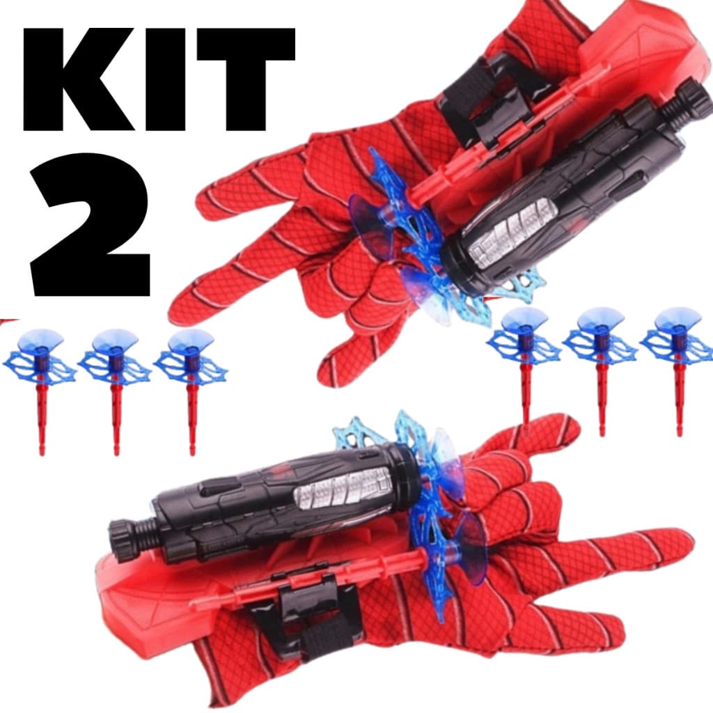 Kit 2 Luvas Homem Aranha Infantil Lançador de Teia Dardo Brinquedo Spider Man Menino e Menina