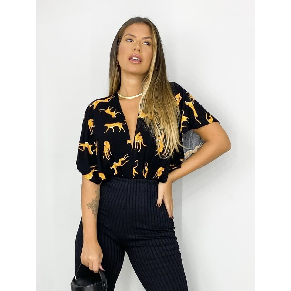 Body Feminino Estampado Tendência Moda Gringa Blogueira