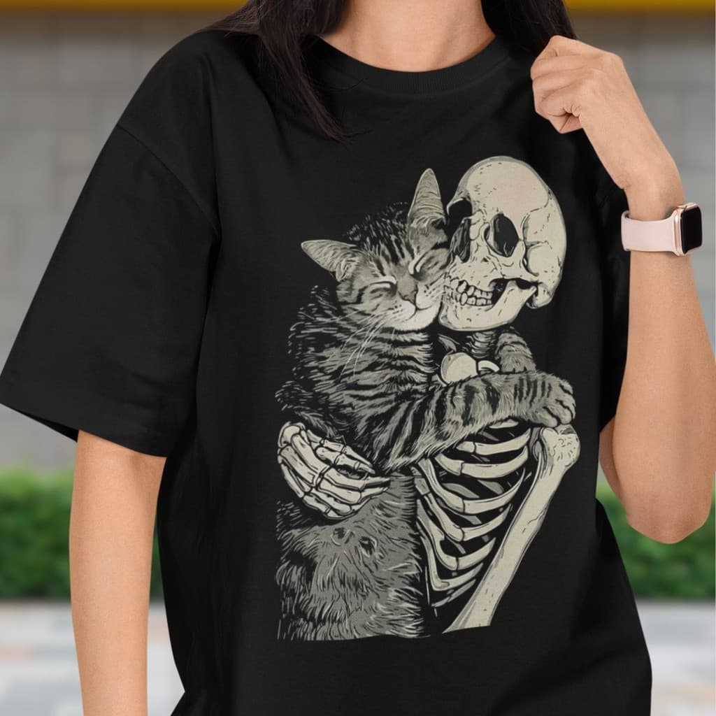 Camiseta Gato Caveira Amor Tumblr 100% Algodão Personalizada Bloqueira Estilosa