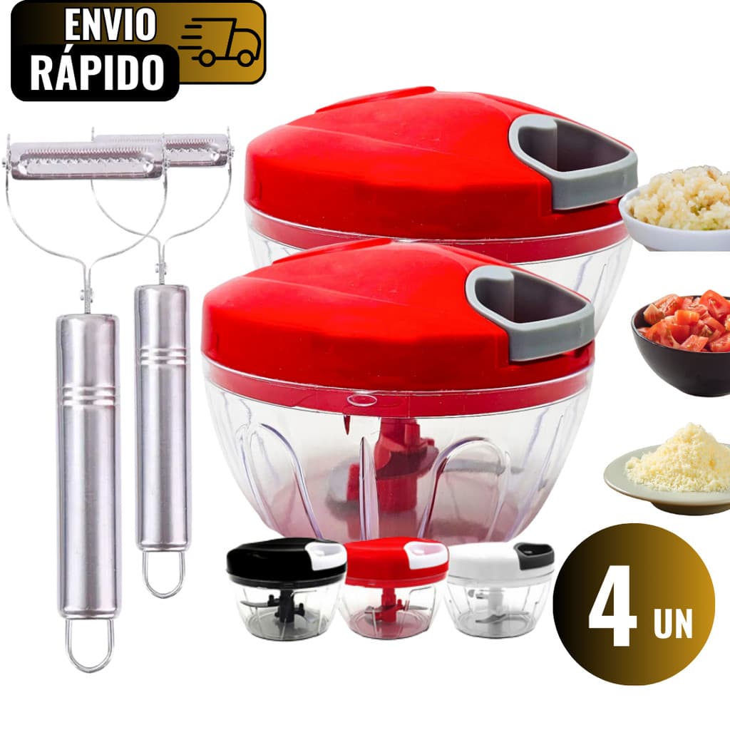 Conjunto 2 Processador De Alimento E 2 Descascador De Legume Em Aço Inox Para Tempero Frutas Legumes