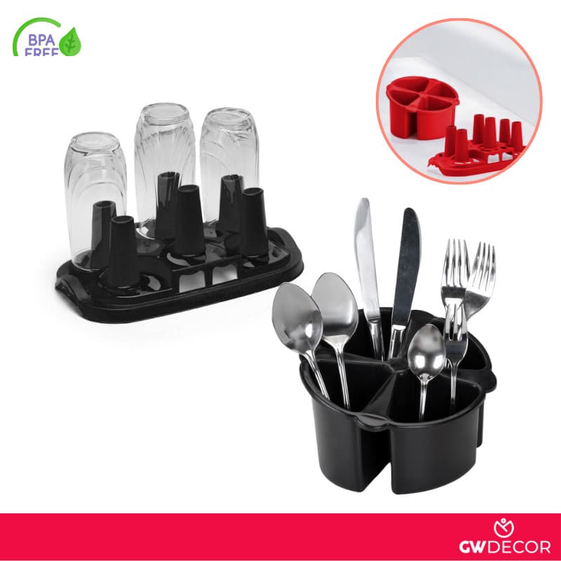 Kit Escorredor de Talheres + Escorredor de Copos Utensilios plastico