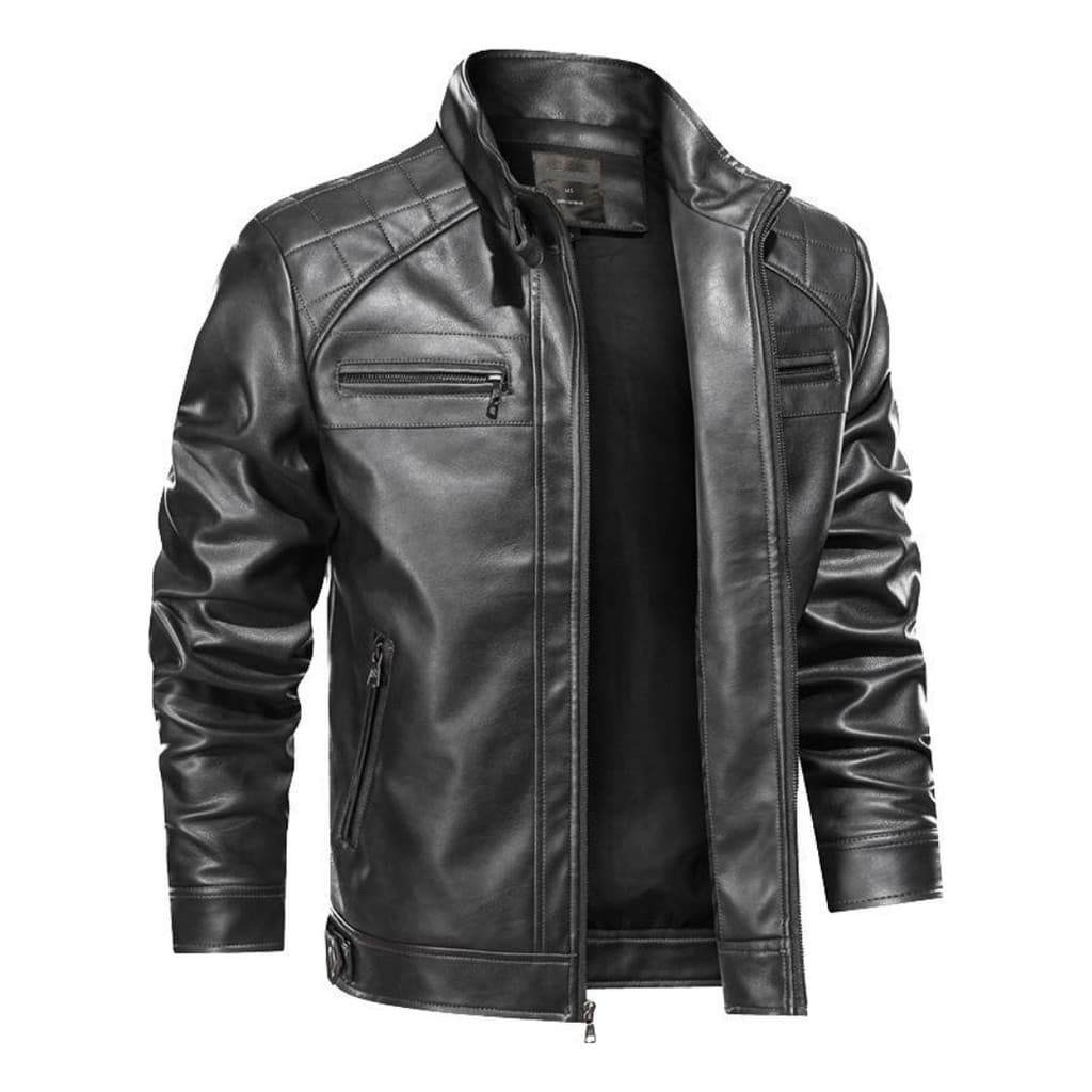 Jaqueta Masculina de Couro Slim Forrada Sem Capuz