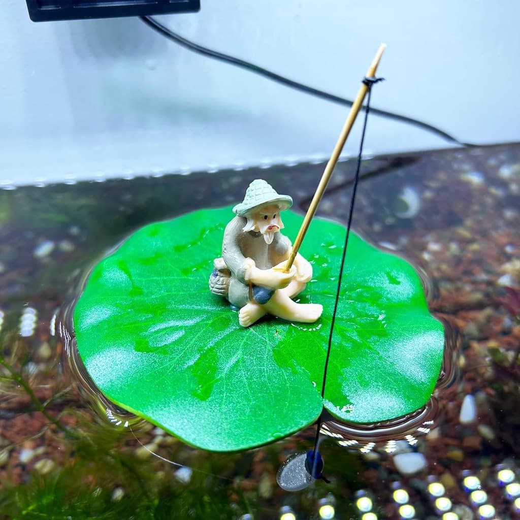 Decoração de aquário em forma de tanque de peixe flutuante, mini decoração de aquário de pescador fofo, acessório para