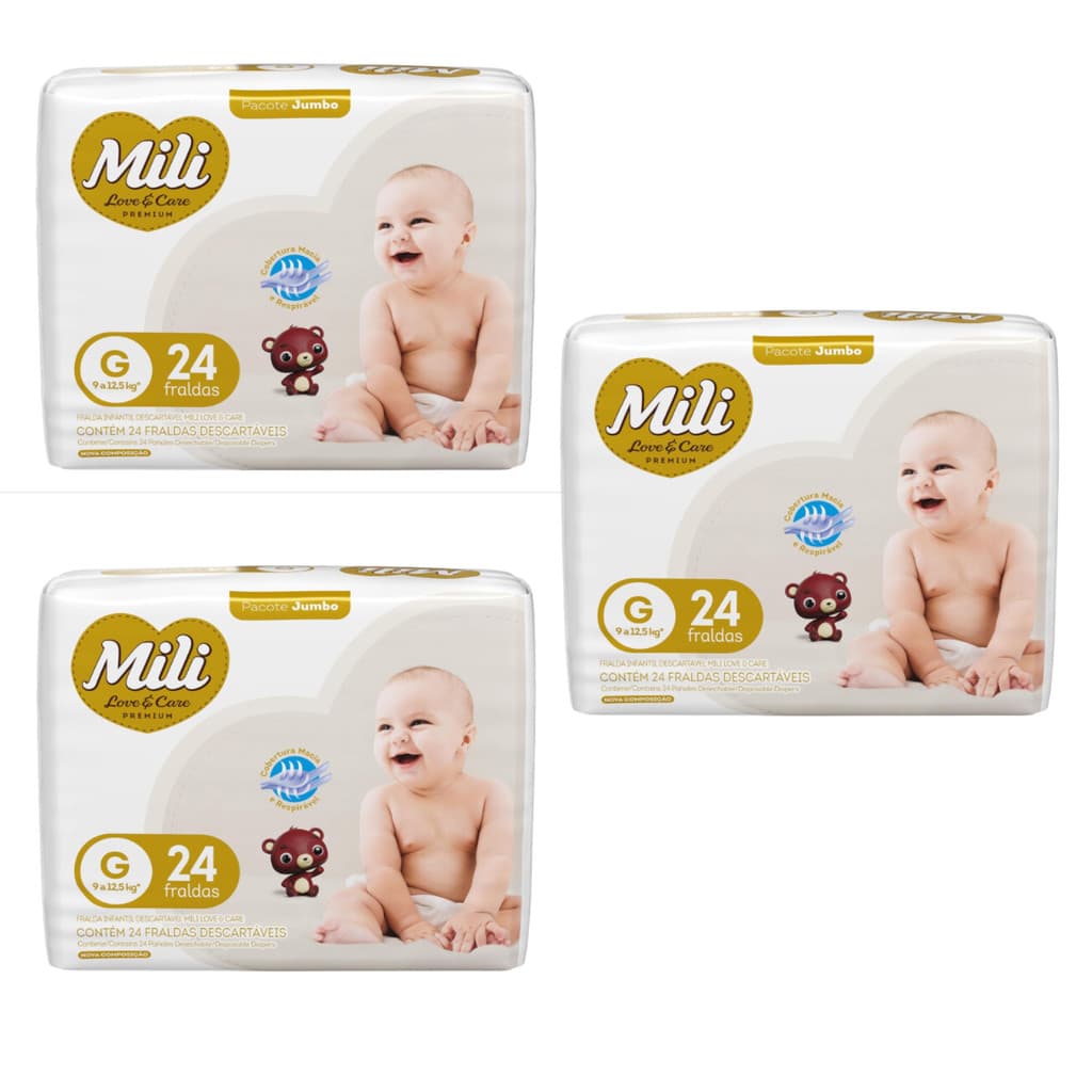 Kit C3 Fralda Love & Care Jumbo G C/24 - Mili