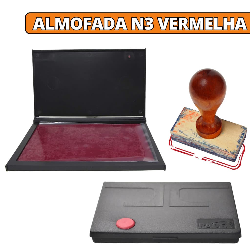Almofada Carimbeira N3 Com Tinta Vermelha Para Carimbo De Madeira