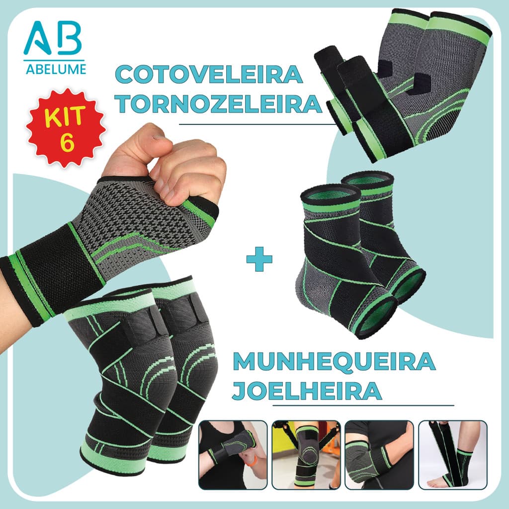 Kit 6 Tornozeleira Joelheira Munhequeira Cotoveleira Ortopedica Compressão Estabilizadora Elastica
