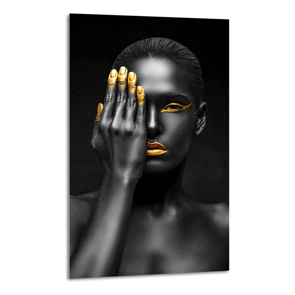 Quadro Decorativo Grande Negras Africanas Mulheres Dourada Olhos Fe Mosaico Sala Quarto Cozinha Escritório