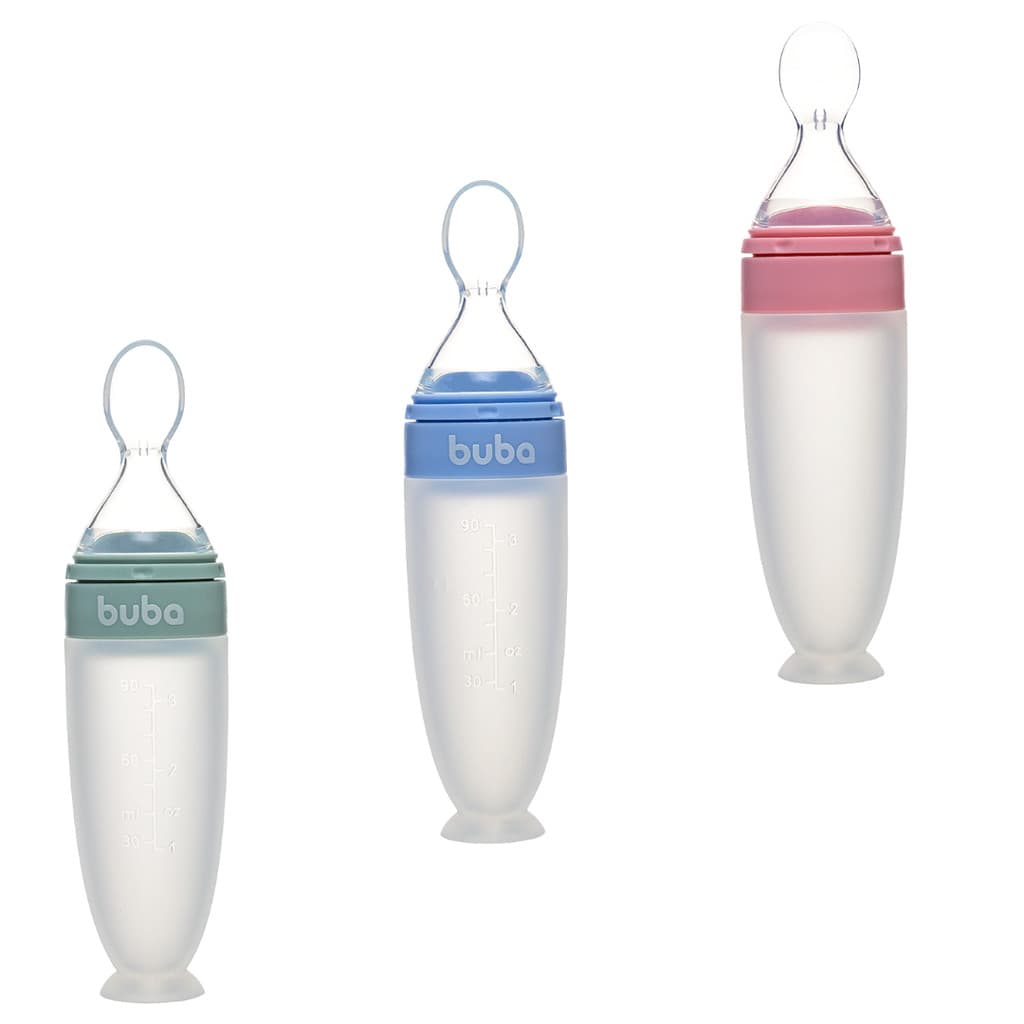 Colher Dosadora 90ml em Silicone Com Ventosa e Tampa Buba Para Introdução Alimentar e Papinha