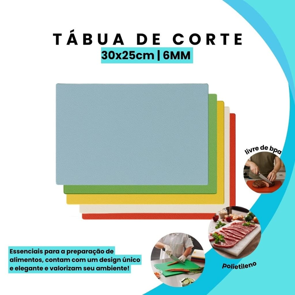 Tábua De Corte Profissional Polietileno 30x25 6MM  Antibacteriana Carnes Legumes Verduras