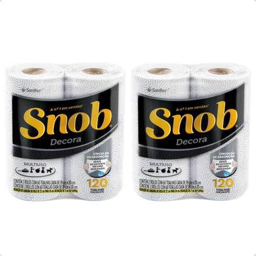 2 Unid. Papel Toalha Snob Decora 22cm Pct. 2 Rolos 60 Folhas