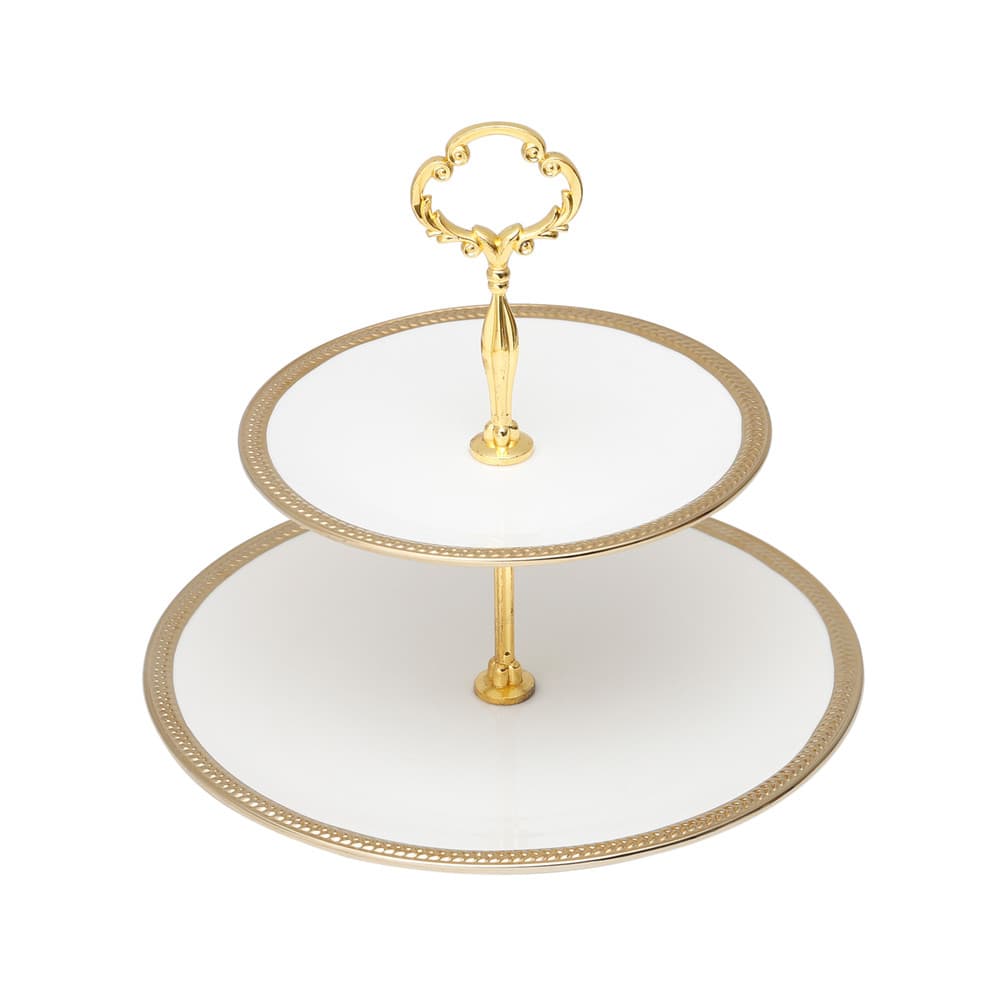 Prato Duplo de Porcelana P/Doces Paddy Branco/Dourado 27x19cm Wolff