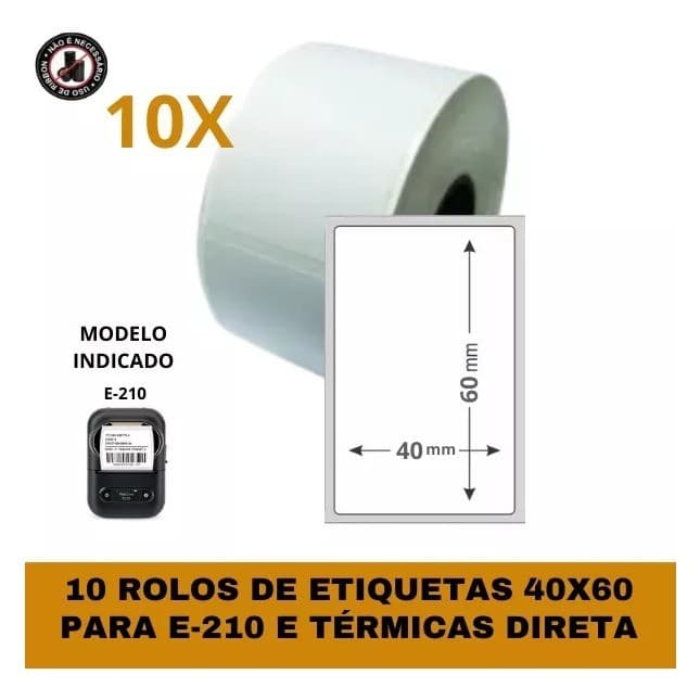 Etiqueta 40x60 Térmica Para Impressora E210 - 10 Rolos
