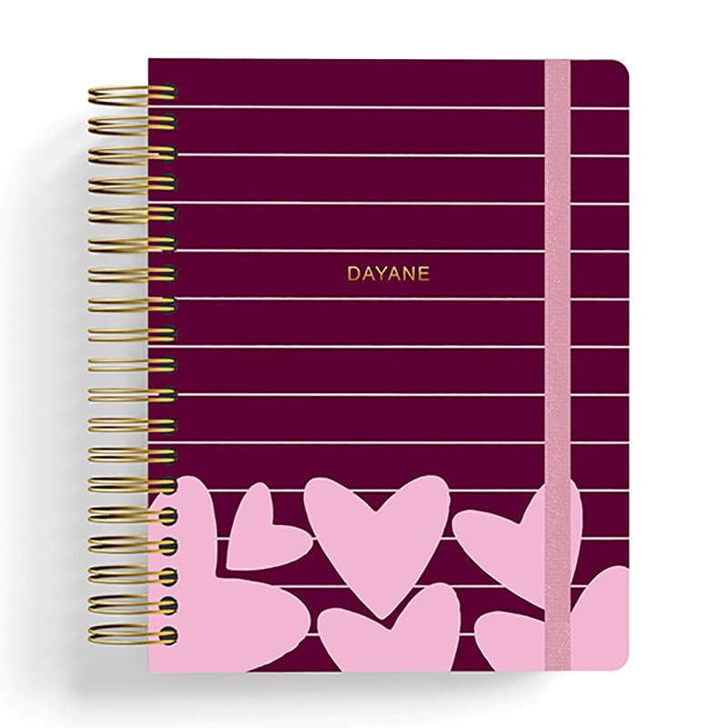 CADERNO SMART PERSONALIZADO COM SEU NOME NA CAPA EM HOTSTAMP | LUV MARSALA | TAMANHO A5 | FOLHAS REPOSICIONÁVEIS