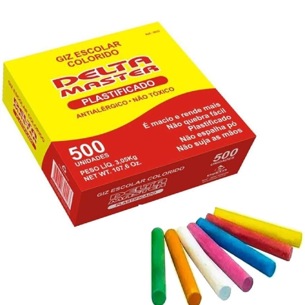 Giz Escolar Plastificado Colorido Caixa 500 UND Delta