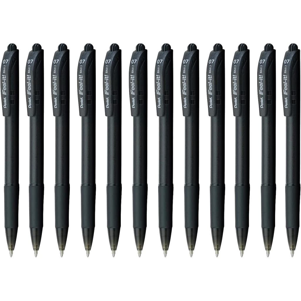 Caneta Esferografica Feel It 0, 7mm Preta - Caixa com 12 Unidade(s), Pentel, BX417-A, Preta
