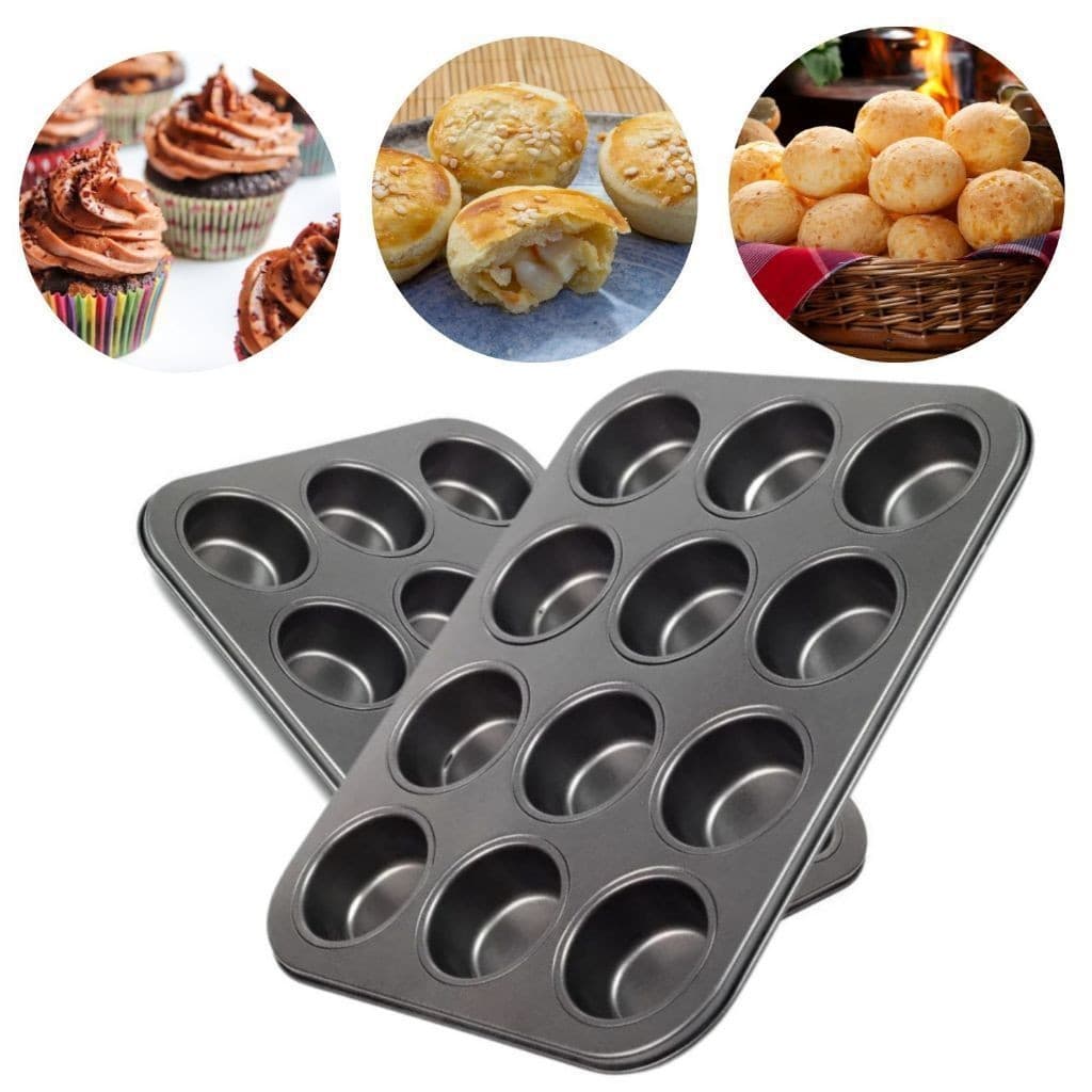 Kit 2 Forma Para Cupcake Bolinhos Pão de Mel E Queijo  Antiaderente Grande 12 Cavidades