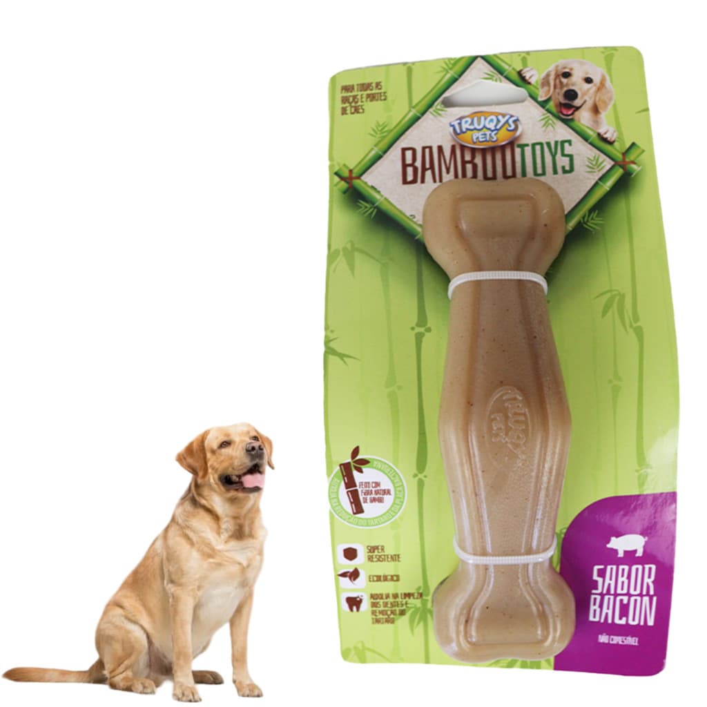 Mordedor Para Cães Osso Bamboo Toys I Truqys Grande Sabor Bacon