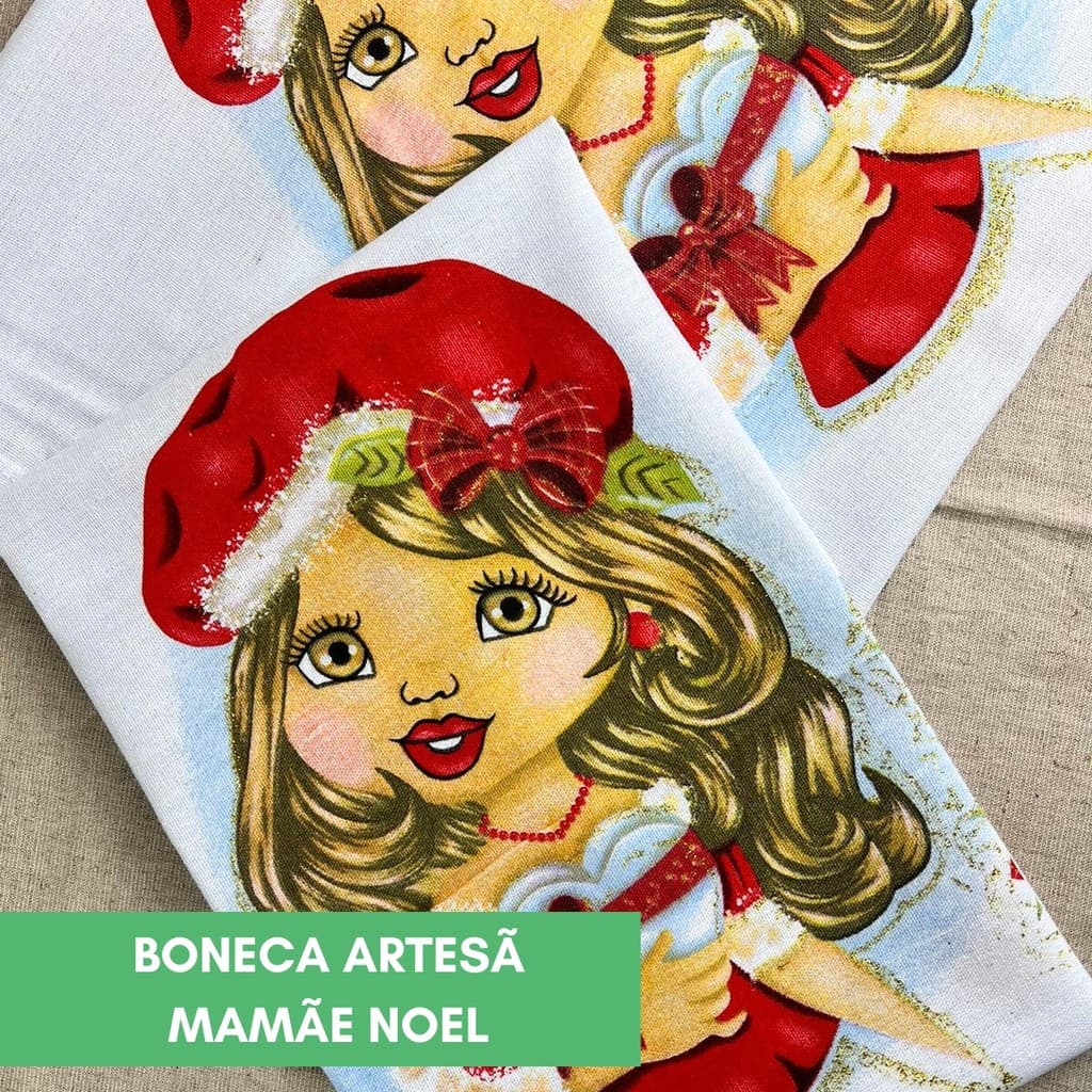 Kit 10 Pano de Prato Boneca Artesã Noel 100% Algodão Premium Estampa Linda 70X45 Cozinha