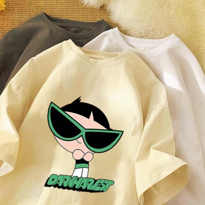 Camiseta Feminina Casual Versátil Com , Versão Coreana , Solta , Fofa , Desenho Animado , Manga Curta , Par