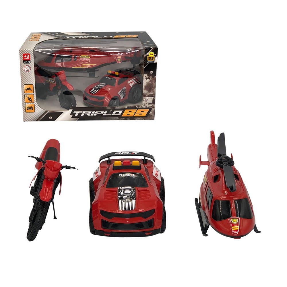 Kit de Brinquedos de Polícia com Carro, Moto e Helicóptero - Vermelho