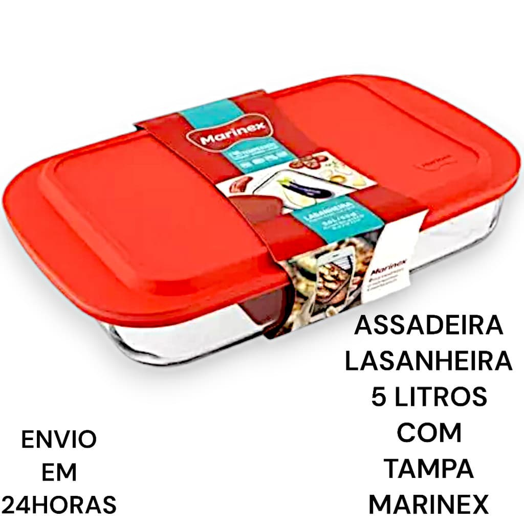 Assadeira Lasanheira de Vidro com Tampa 5 litros Travessa Marinex Forno Airfray