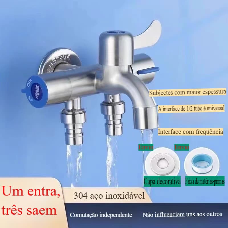 Torneira multifuncional de aço inoxidável 304, uma em três saídas