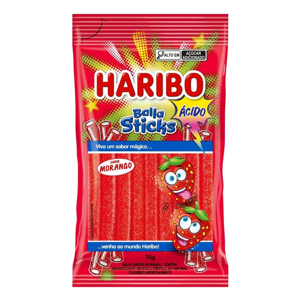 Bala Haribo Balla Sticks morango acido 70 g