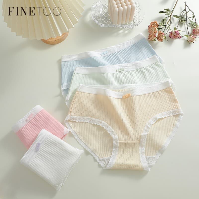FINETOO Calcinha Feminina De Algodão Puro Com Bordas De Renda E Cuecas Confortáveis Sombra Pastel Variadas