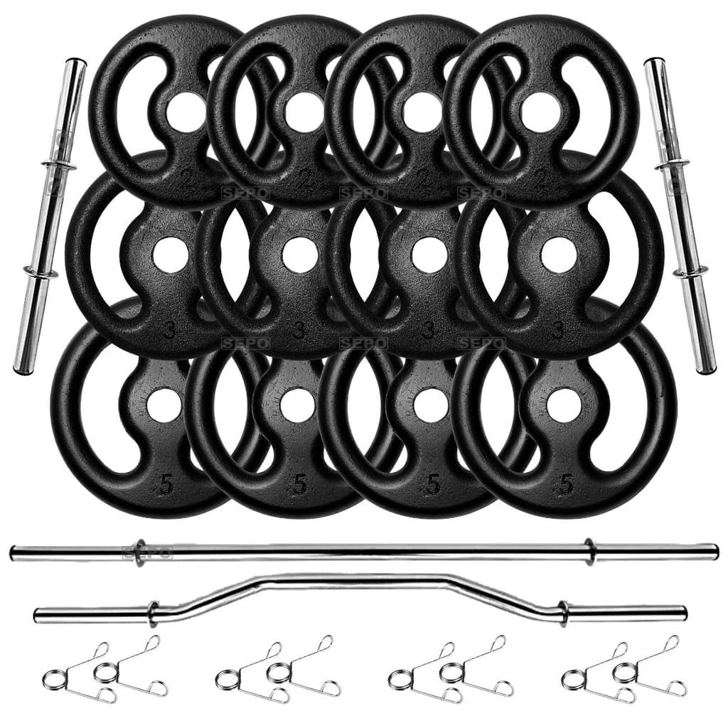 Kit Anilhas Ferro 40kg + 2 Barras 40cm + 1 Barra 150cm + 1 W