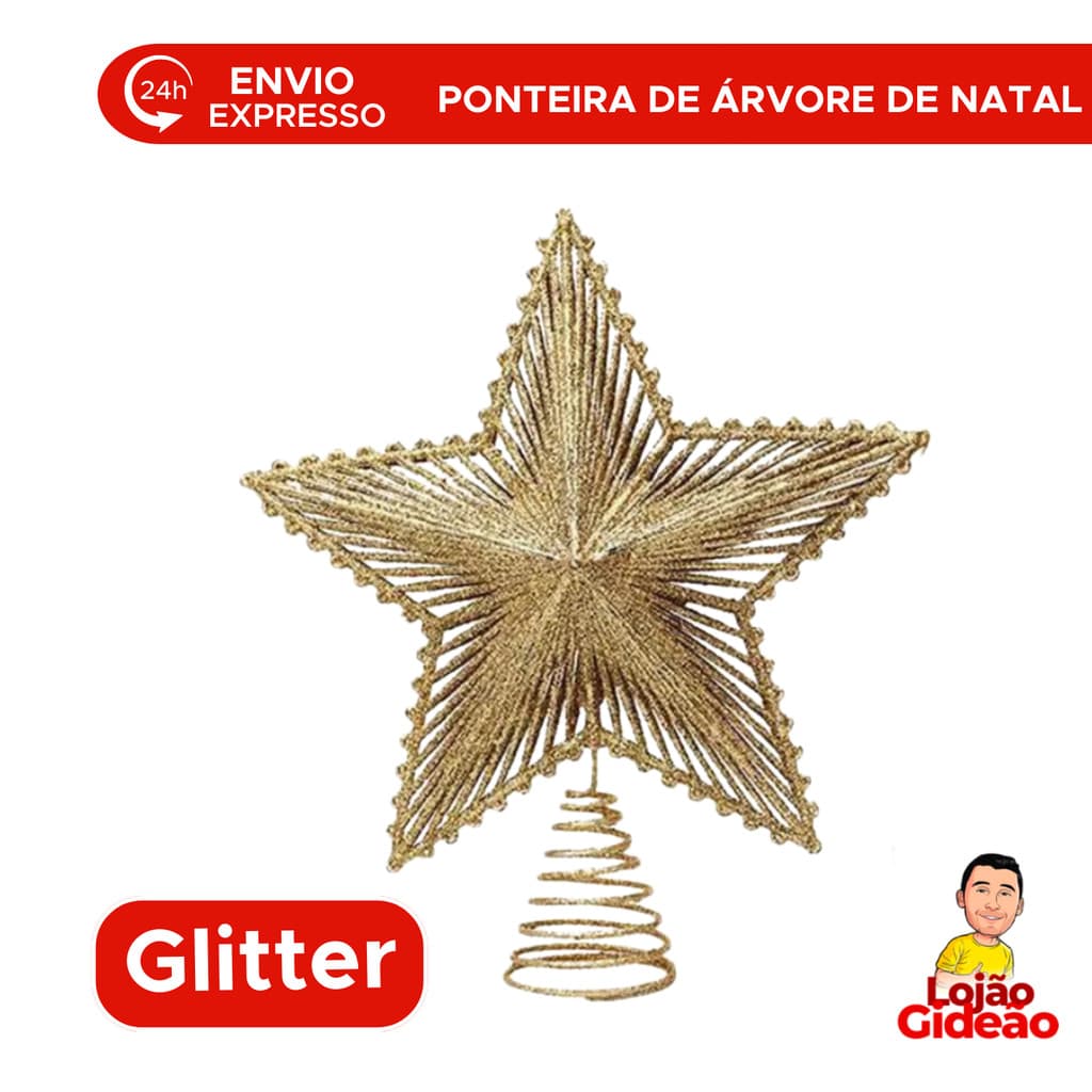 Estrela Ponta De Arvore De Natal Com Brilho Ponteira de Arvore Decoração De Natal Dourada