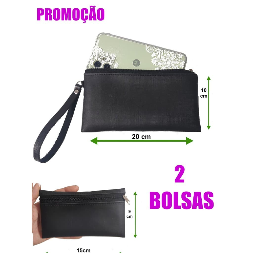 bolsa de mão com alça, cabe celular + carteira porta documentos