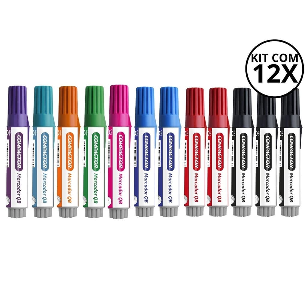 Kit 12 Pinceis Para Quadro Branco Diversas Cores - COMPACTOR