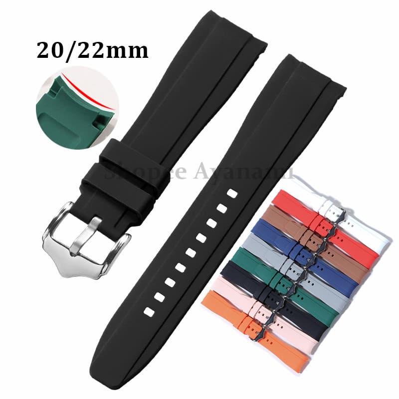 Pulseira De Relógio De Silicone Com Extremidade Curvada , 20mm 22mm , Esportiva De Borracha , Universal , Feminina , Mas