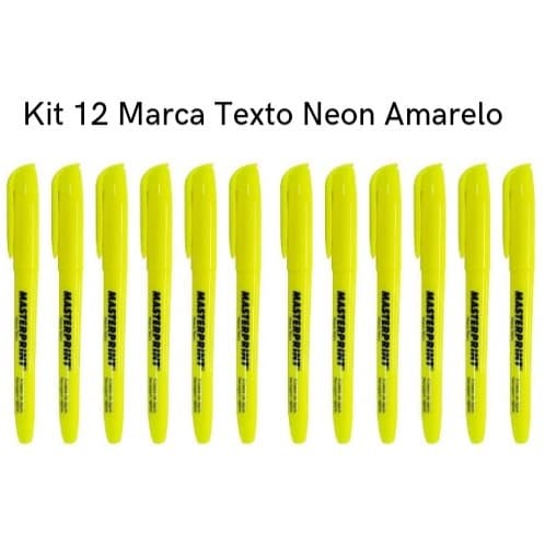 Marca Texto Neon Amarelo Masterprint - Grifa Texto kit com 12 un