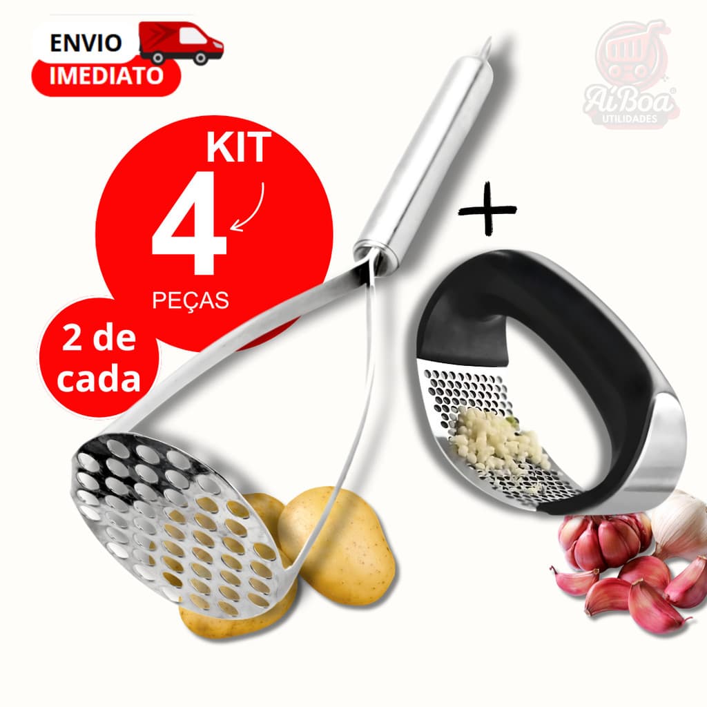 Kits de Amassador Espremedor Triturador Alho E Amassador de Batatas Aço Inox Esmagador Manual Cozinha Resistente
