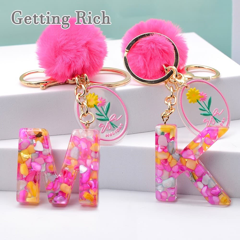 Letra Kawaii (Rosa) Com Flor Pompom Rosa A-Z