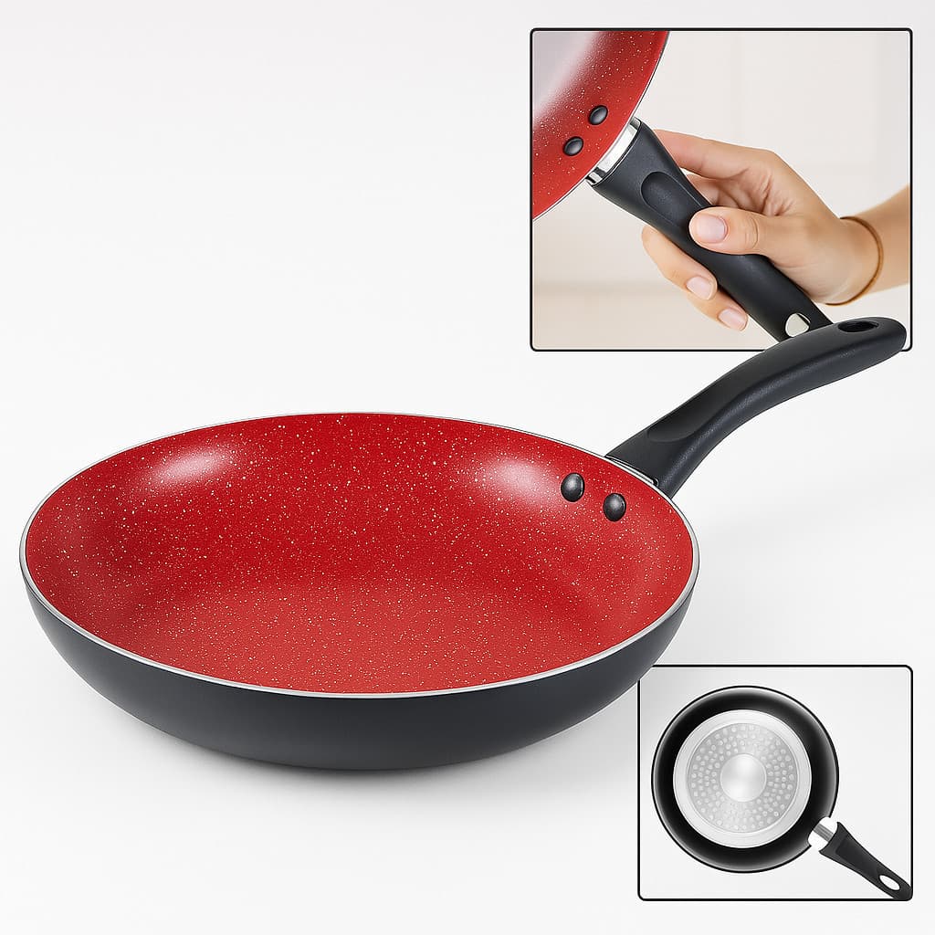 Frigideira Sem Tampa Vermelho Indução Gás Vitrocerâmico Elétricos Antiaderente Cozinha Casa
