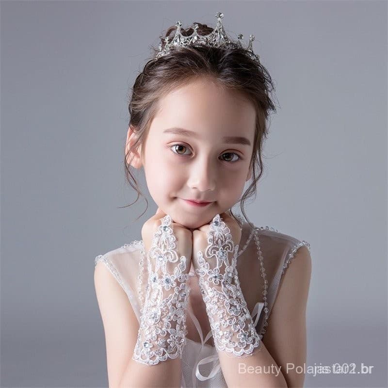 Luvas De Princesa Renda Diamante Festa De Casamento Feminina Pérola Falsa Noiva Sem Dedo Vestido Luva De Aniversário Inf