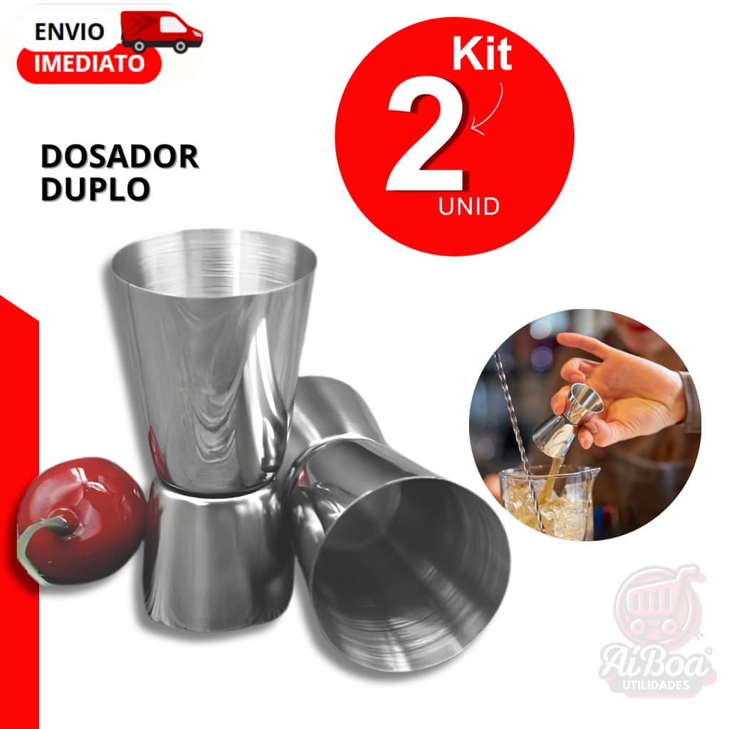 Dosador Duplo Inox Profissional 25/50ml Para Drinks e Coquetelaria Bar Churrasco Doméstico Kits Variados