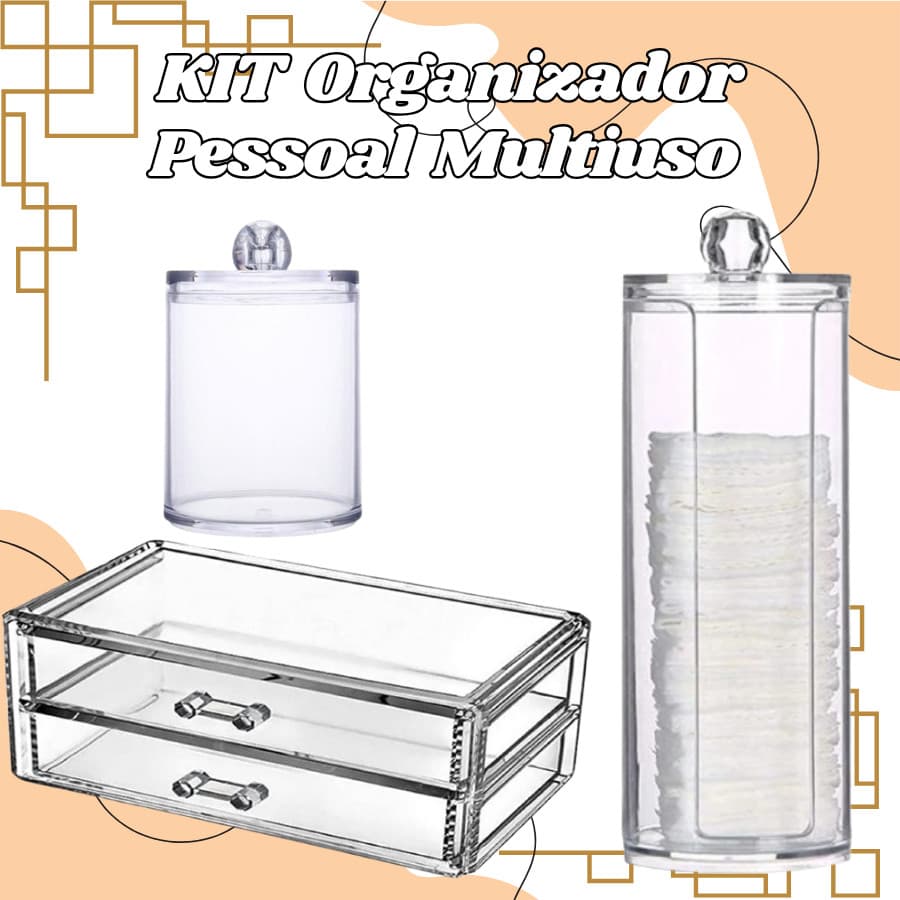 KIT Organizadores Acrílico Porta Algodão Porta Cotonetes E Organizador Pessoal Multiuso De 2 Gavetas