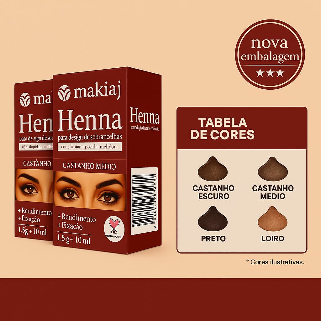KIT COM 2 MAKIAJ HENNA PARA SOBRANCELHAS A MELHOR DO MERCADO VÁRIAS CORES 1,5g+10 ml