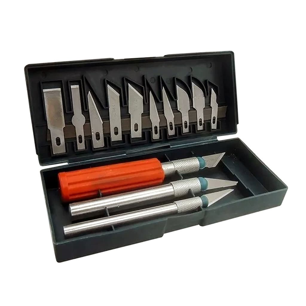 Kit Estojo 3 Estiletes De Precisão Estilo Bisturi Com 13 Laminas Diferentes Multiuso