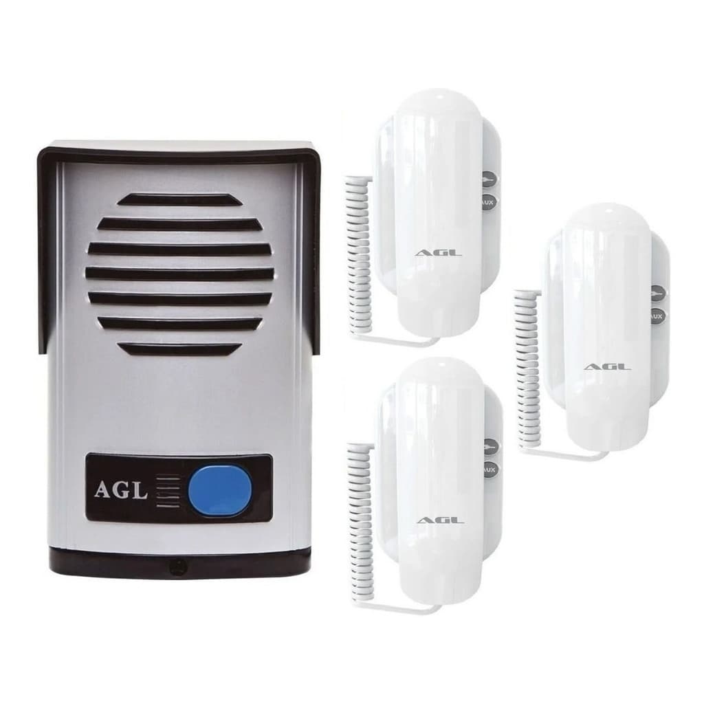 Kit Interfone Porteiro Eletrônico Residencial AGL P10s Bivolt C/ 3 Extensão