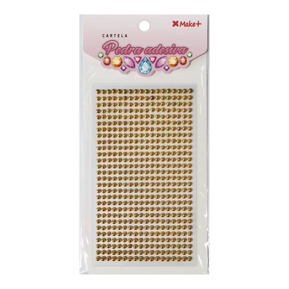 Cartela Adesiva Meia Pérola 4mm Dourado Ouro Make+ - 1, 2, 3, 4 ou 5 unidades