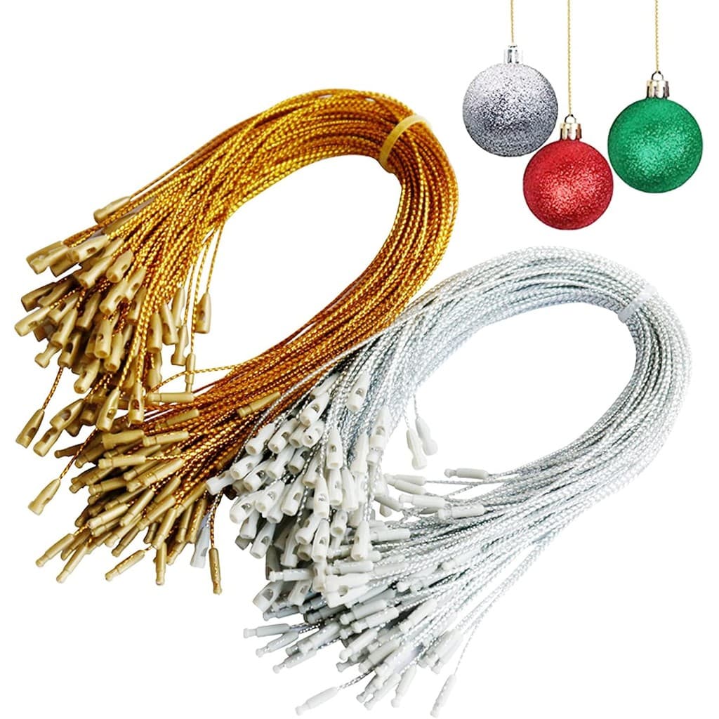 100 Unidades De Enfeites De Natal Cabide Corda Prata Ouro Fita Ornamento Gancho Cordas Pré-Cortada Com Trava De Pressão