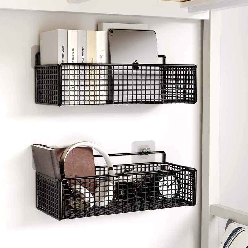 Cesto De Parede Aramado Organizador Para Banheiro E Quarto Suporte Decorativo Preto Fosco Premium