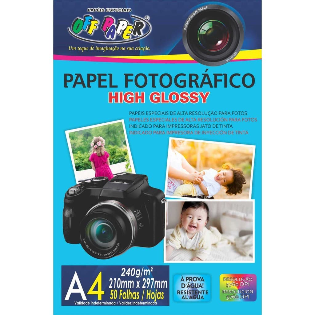 Papel Fotográfico High Glossy 240g A4 com 50 Folhas Alto Brilho Impressão Fotos Exames