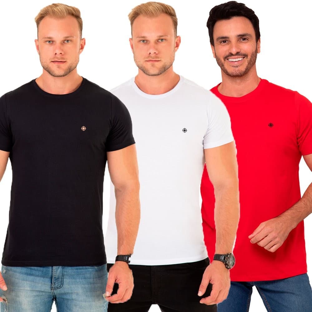 Kit 3 Camisetas Masculina Algodão Premium Casual Costura Reforçada Tradicional